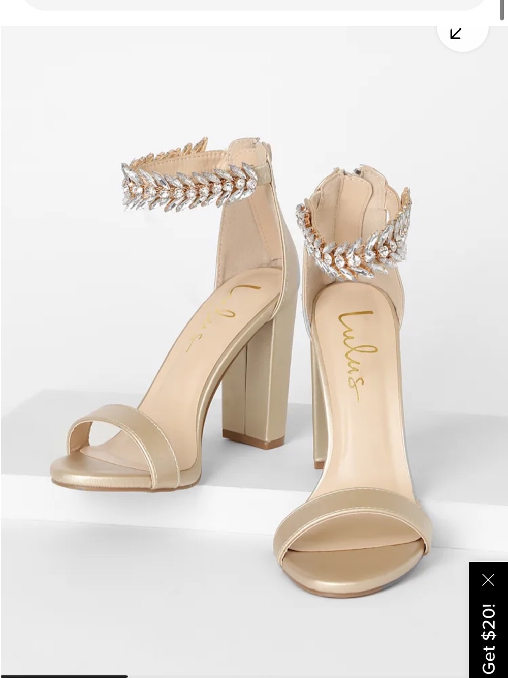 Lulu's Champagne Crystal-Embellished Block Heel Sandals